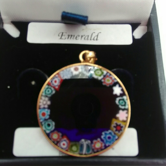 GOLD PLATE 925 SS LIBRA  ITALIAN GLASS PENDANT - Picture 2 of 4